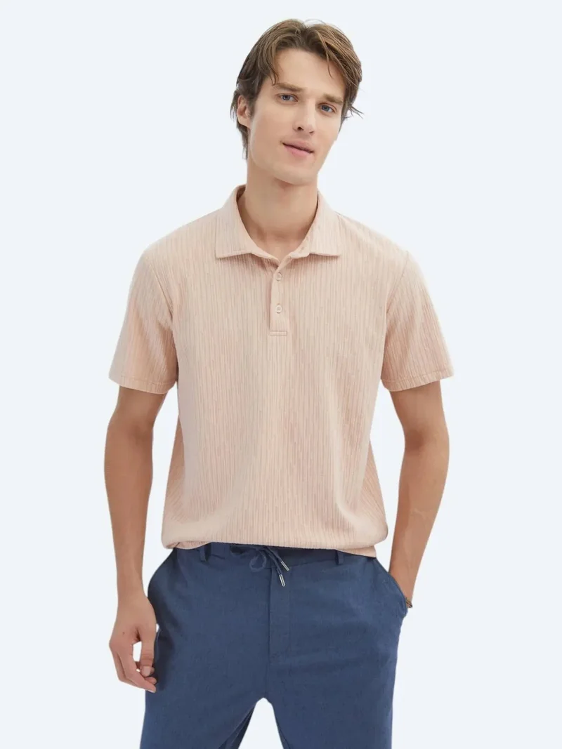 كيب تيشيرت قطني بياقة بولو بنقشة سمك السلمون